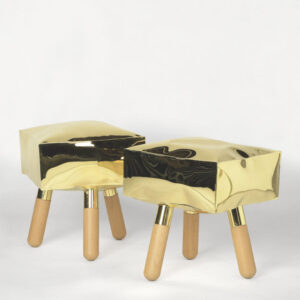 Icenine brass and wood stool design Simone Fanciullacci